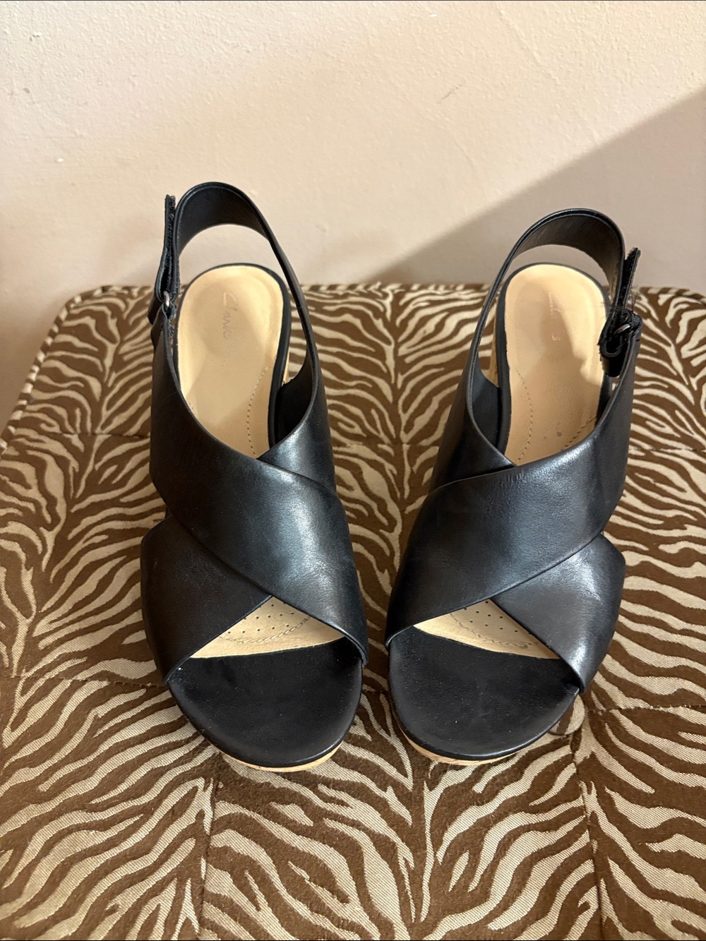 Clark’s cross strap platform shoes